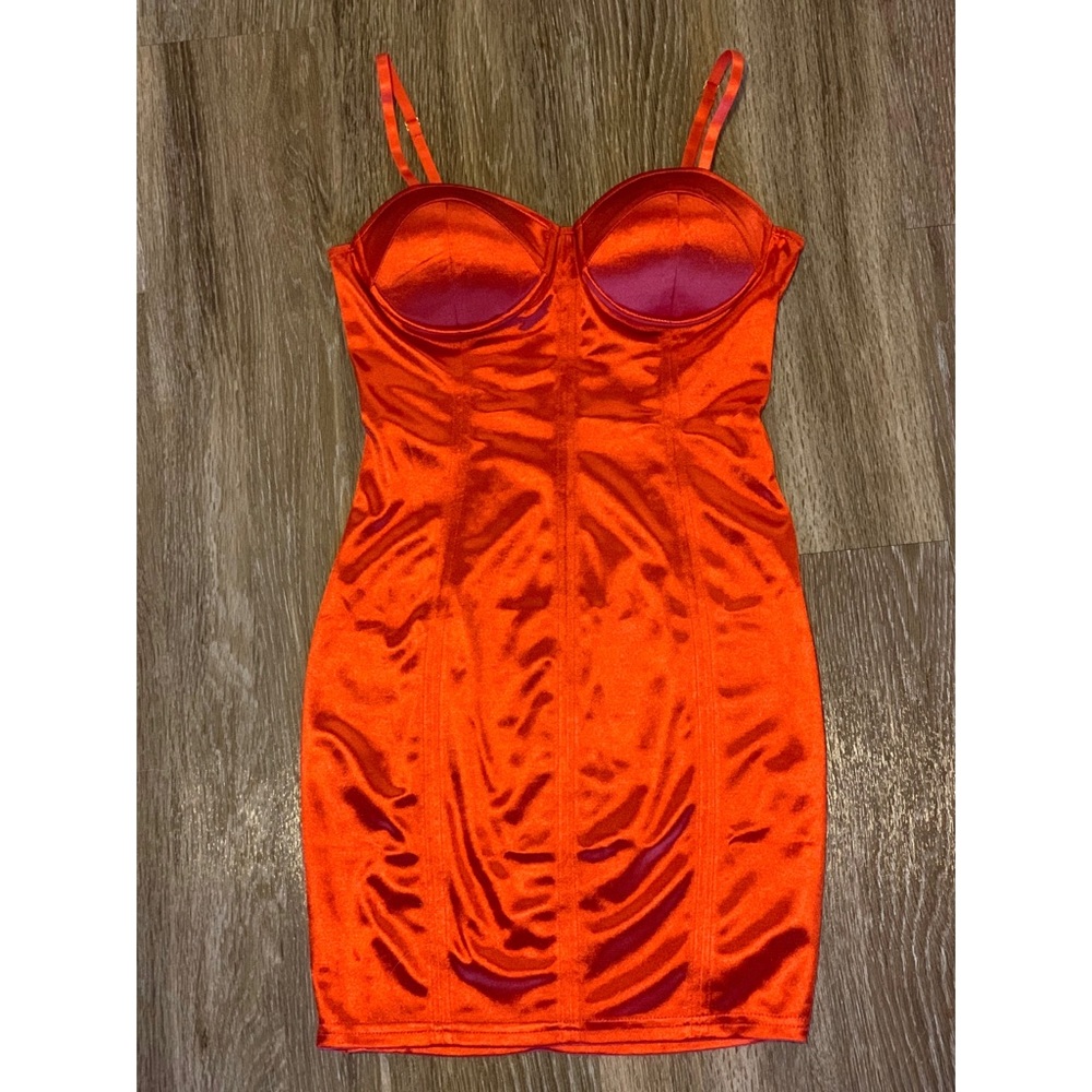 RED SATIN CUP DETAIL MINI DRESS